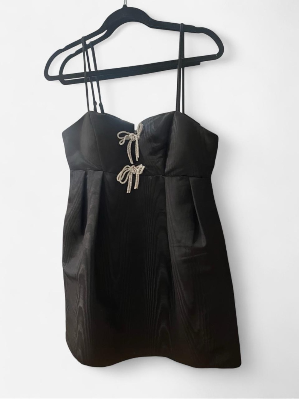 NWT Seni & Cade Black Rhinestone Bow Babydoll Mini Dress; M